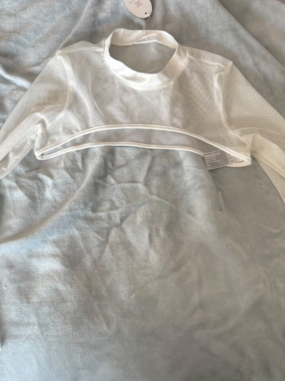 Cropped mesh white long sleeve top